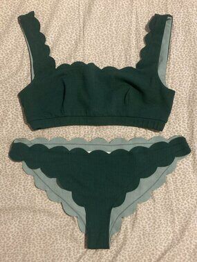 Marysia Green and blue scalloped bikini set size Medium EUC